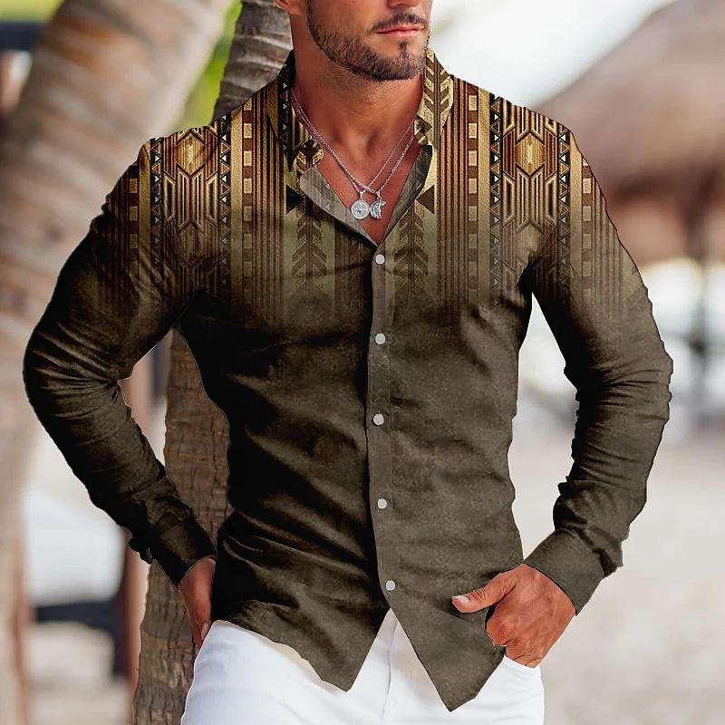 Moda Uomo Vintage Tribale Sportivo Festa Uomo Camicia Grafica Trasparente Collo a Revers Camicia Bottoni Casual Viola Blu Top