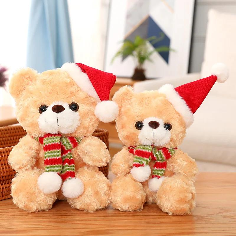 23CM New Christmas Hat Teddy Bear Plush Toys Cute Teddy Dolls Stuffed Soft for Children Girlfriend Birthday Xmas Gifts