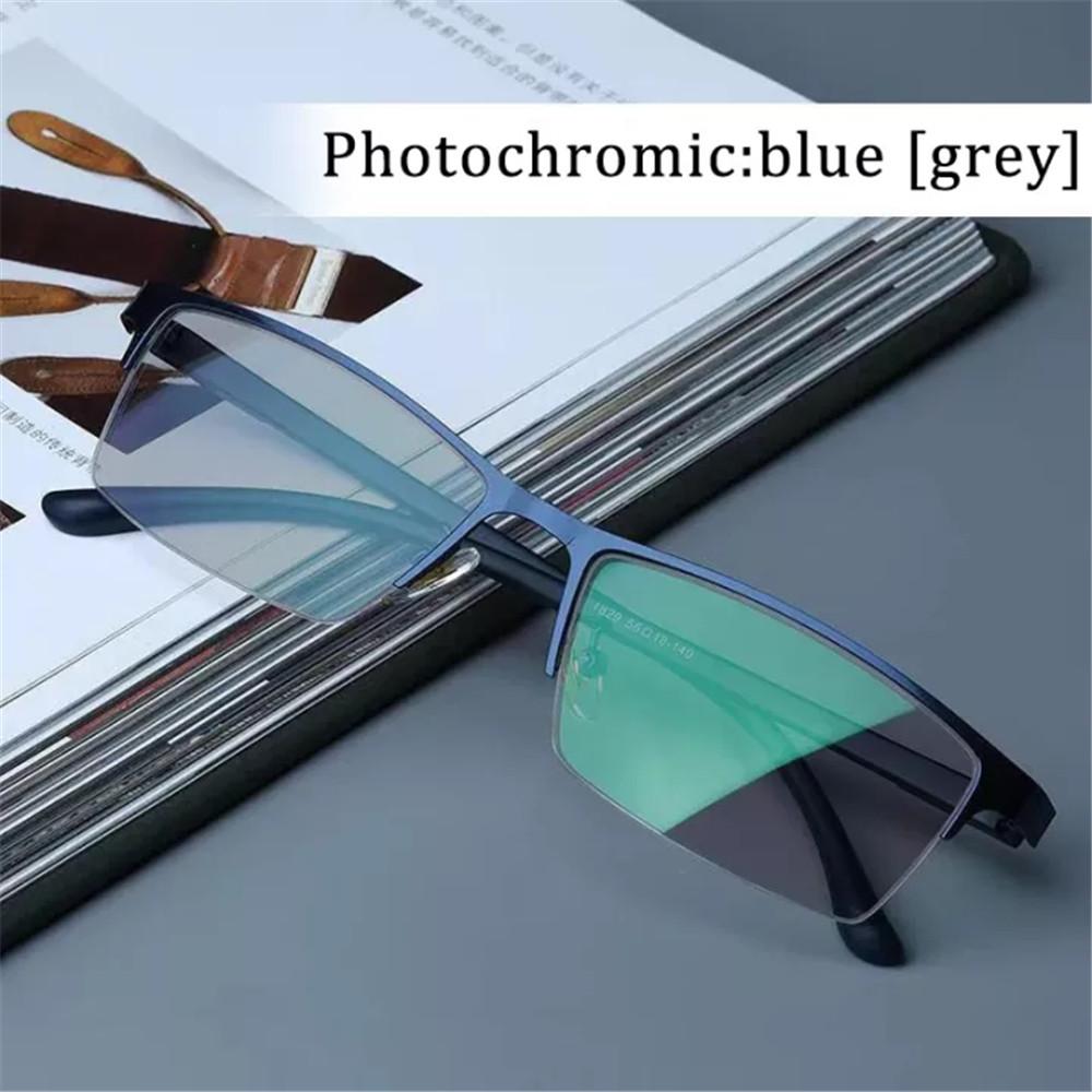 Men's Photochromic Myopia Glasses Half Frame Titanium Alloy Anti Blue Light Computer Business Eyewear