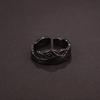 Adjustable Unisex Vintage Oxidized Copper Silver-Plated Geometric Ring With Hand-Carved Leshan Motif