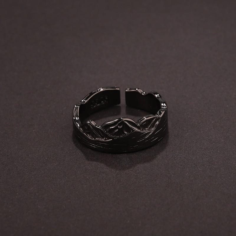 Adjustable Unisex Vintage Oxidized Copper Silver-Plated Geometric Ring With Hand-Carved Leshan Motif