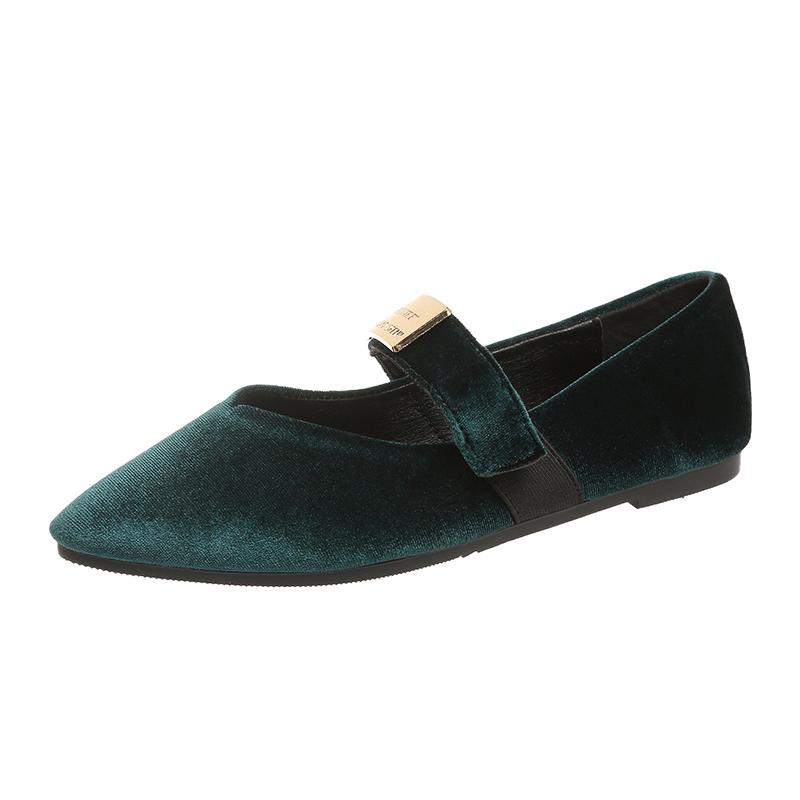 Women s Shoes Slip-on Women s Flats Metal Decoration Dress Flats Women Sexy Pointed Toe Flat Low Heels 35