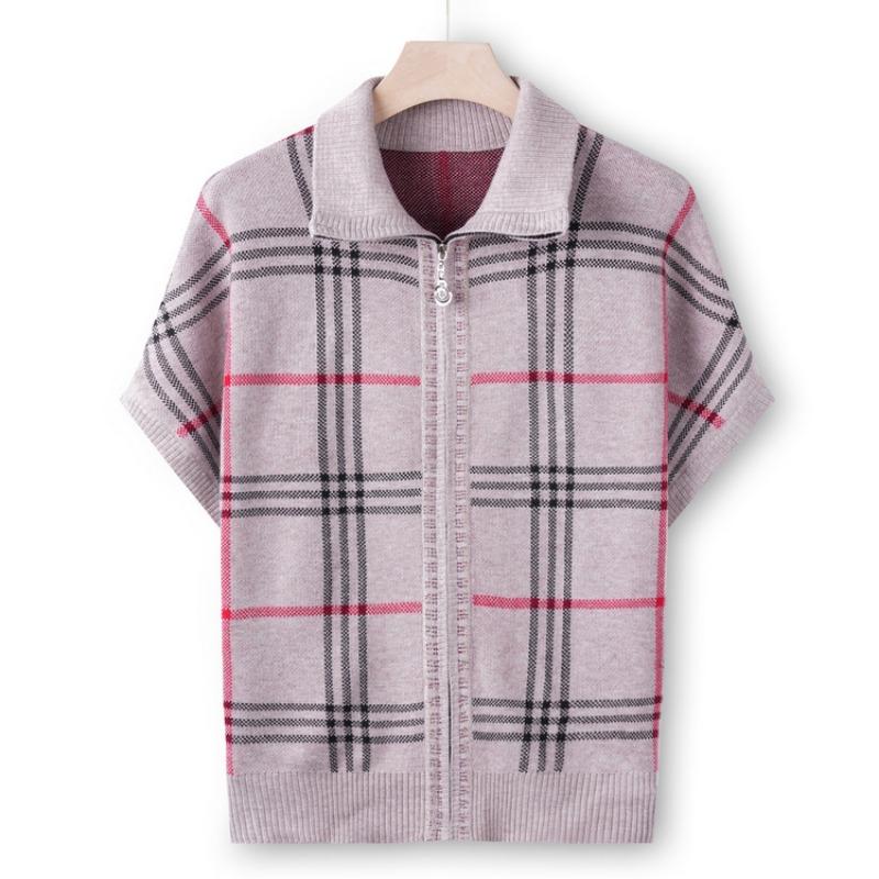 

Новый осенний вязаный жилет свитер бабушки летний 0 Мамина куртка-свитер на молнии клетчатый топ 3XL (recommended 135-75kg) светло-серый