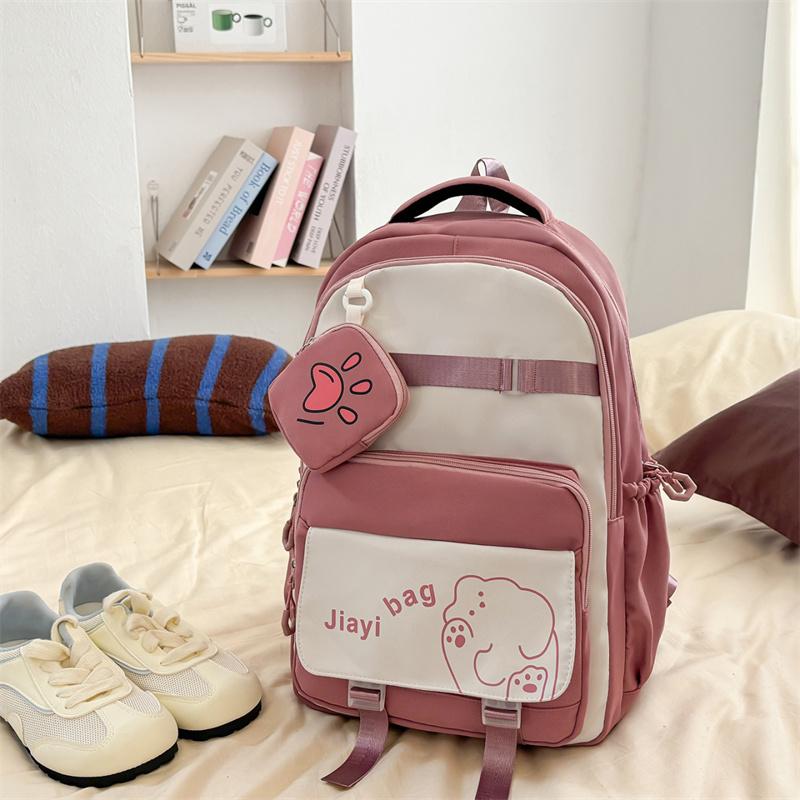 Cartoon Student Schoolbag Color Contrast Large Capacity Backpack with Coin Purse
