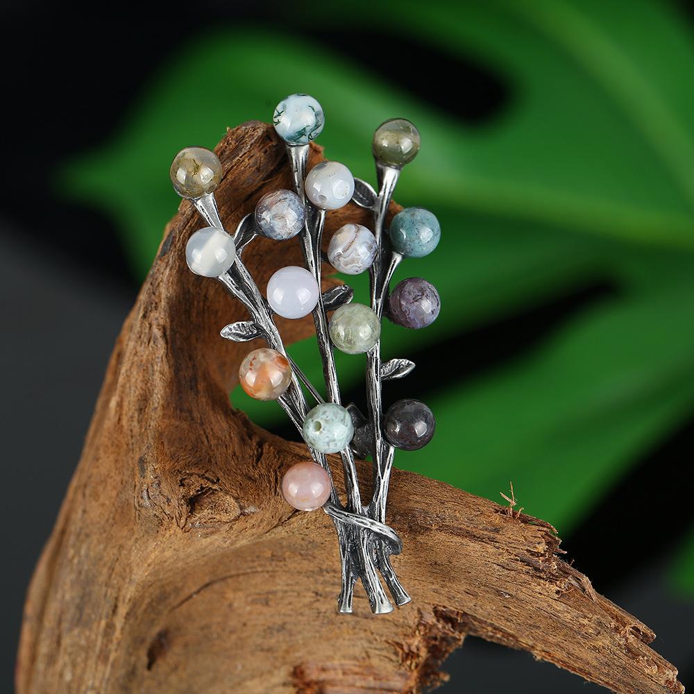 Retro brož z přírodního achátu, špičkový klasický temperament, literární a všestranná rostlinná jehlice, kabát, kardigan, korsážové doplňky