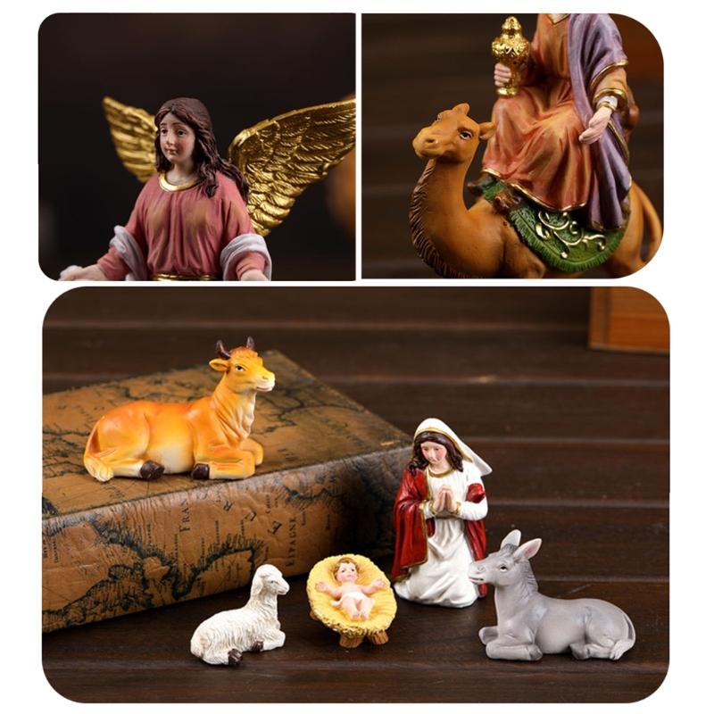 Christmas Nativity Figurines Resin Nativity Scene Statue with Stable Holy Family Statue Table Centerpieces Home Decors