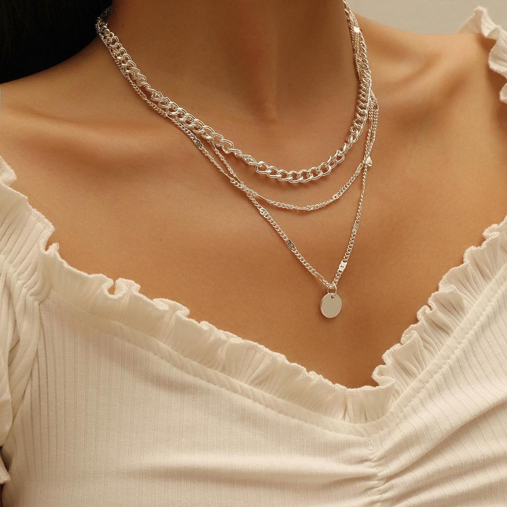 European and American Fashion Three-Layer Round Disc Chain Necklace