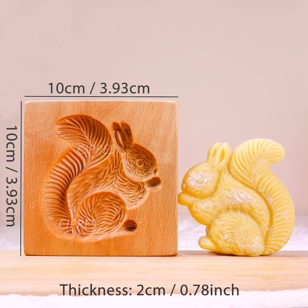 1PC Christmas Wooden Cookie Mold, Animals Patterns, 3D Carved Embossed Biscuit Cutter Moulds, Bird, Bear, Tiger, Horse, Squirrel