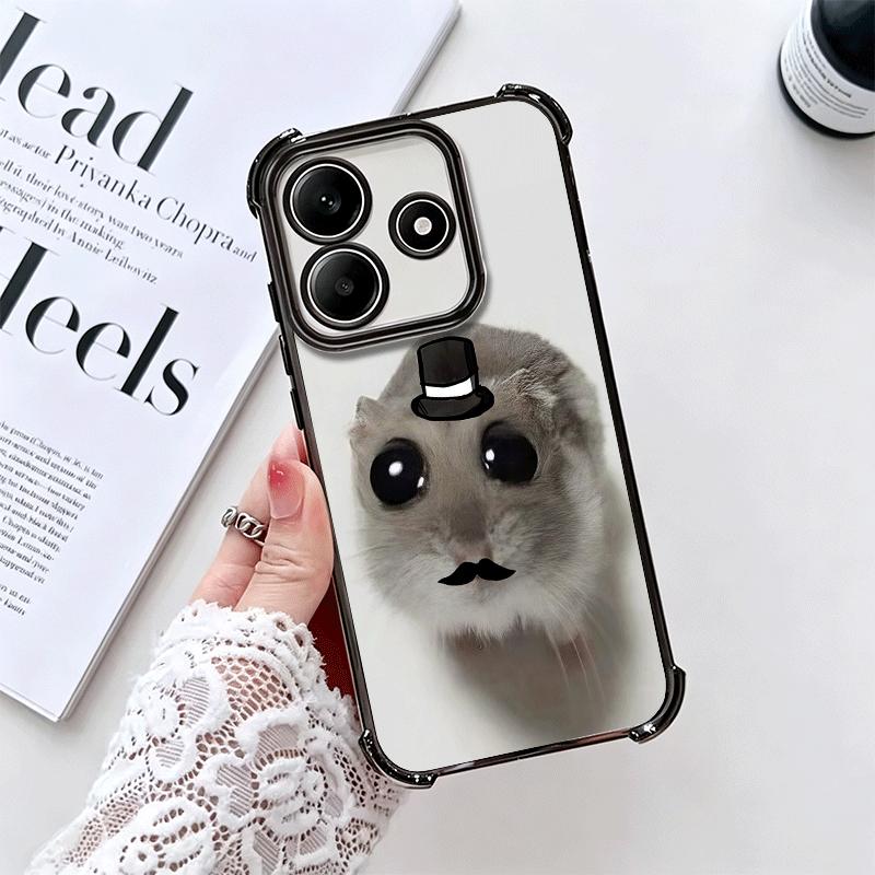 Funny Sad Hamster Meme Plating Phone Case For Xiaomi Redmi Note 14 15 Pro Plus 13 12 11 11S 11T 10 9S 9 5G Anti-Fall Airabag Cov