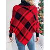 Autumn/Winter Women's Hooded Sweatshirt Casual Colour-Blocked Checked Turtleneck Long-Sleeved Cape Knit Jumper Christmas Ladies' Knitted Top