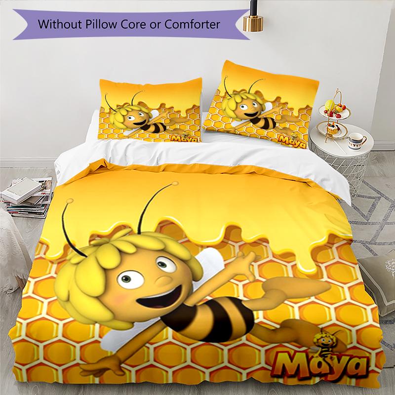 Set Biancheria da Letto con 3 Pezzi di Maya l'Ape, Chiusura con Bottoni per Copripiumino, Include 1 Copripiumino e 2 Federe, Morbido e Confortevole per Tutte le Stagioni.