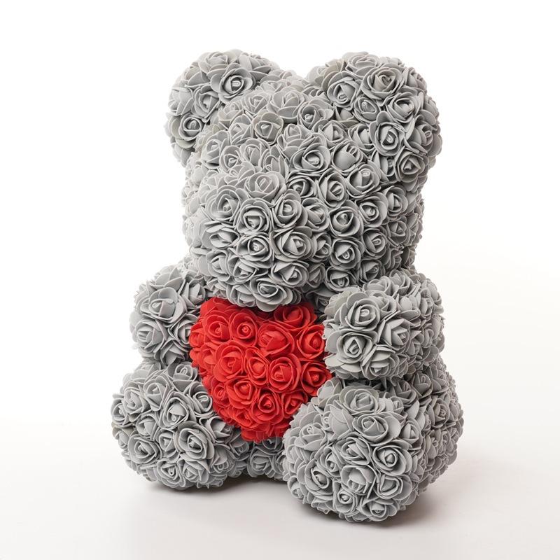 Fiore di schiuma da 40 cm PE Orso di rosa che tiene l'orso del cuore Qixi Regalo di compleanno di San Valentino