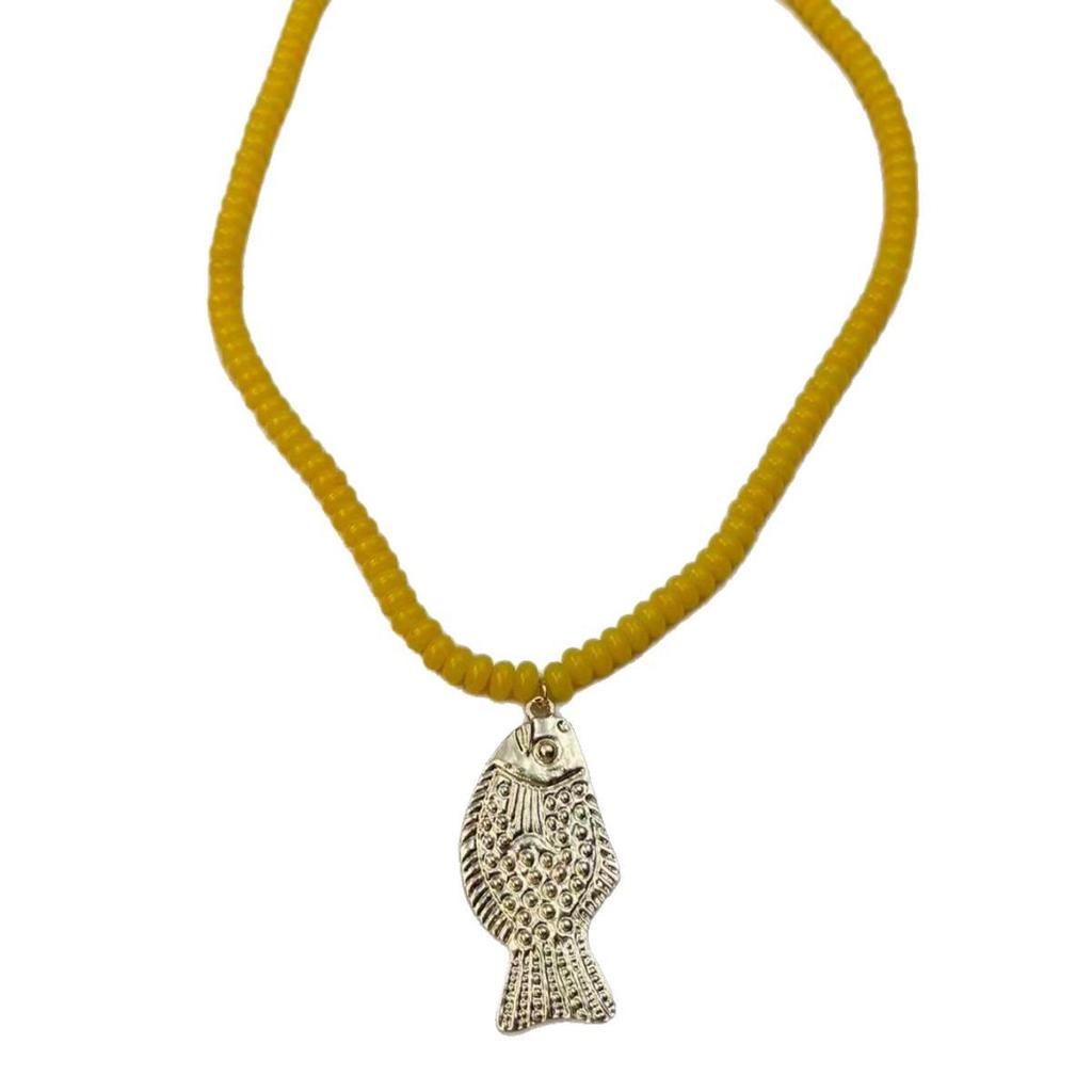 ZA Böhmische Perlenkette mit kleinem Fisch-Anhänger - Einzigartige Nischen-Schlüsselbein-Kette für Frauen