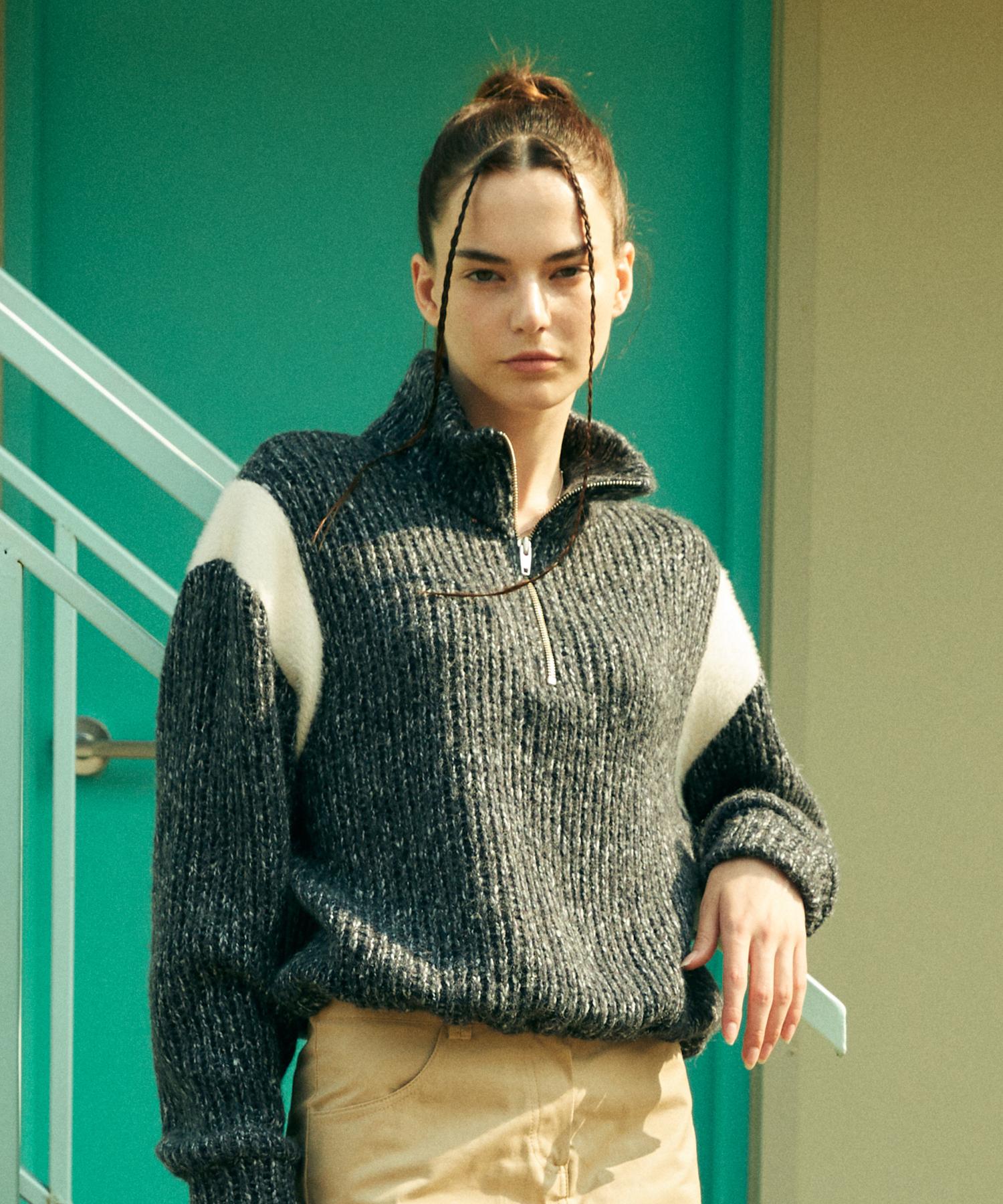 Latizen L6 Colorblock Half Zip Knit(Navy) Navy/Free
