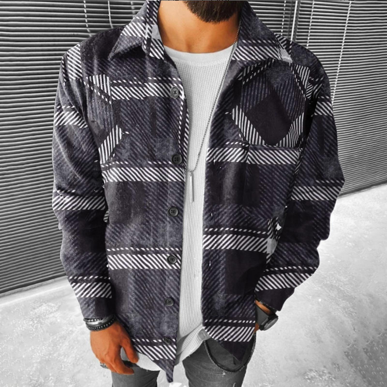 

Мужские клетчатые рубашки с длинным рукавом, фланелевая куртка с лацканами на пуговицах и карманами, пальто XXXL чёрный