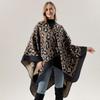 Womens Knitted Shawl Wrap Scarf With Leopard Print Warm Faux Cashmere Poncho Winter Travel