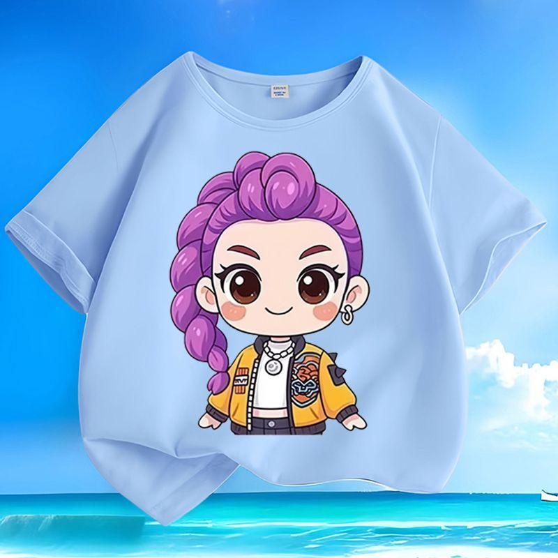 Boys' and Girls' Fashionable KPOP Hunting Girl Group Rumi's T-shirt Summer Children's Loose Pure Cotton T-shirt