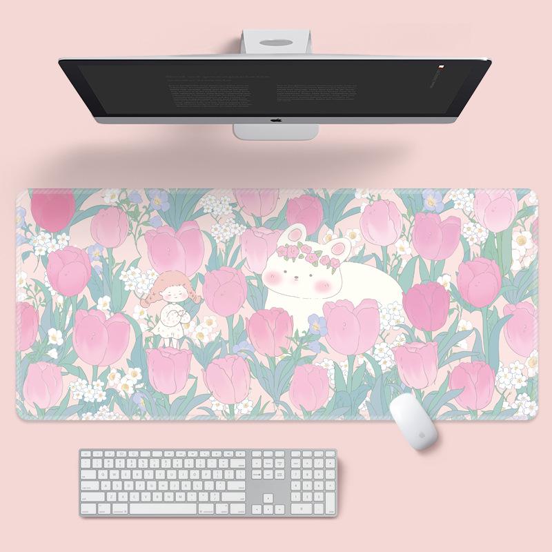 Extra velká kreslená květinová podložka pod myš - Roztomilá podložka na stůl pro notebook a klávesnici
