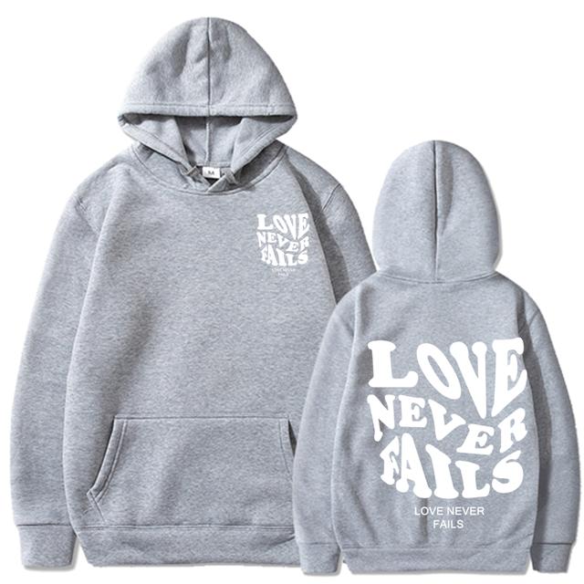 Love Never Fails Print Letter Hoodies Men/Women Sweatshirt Black Autumn Vintage Oversized Harajuku Loose Tops Casual Pullovers