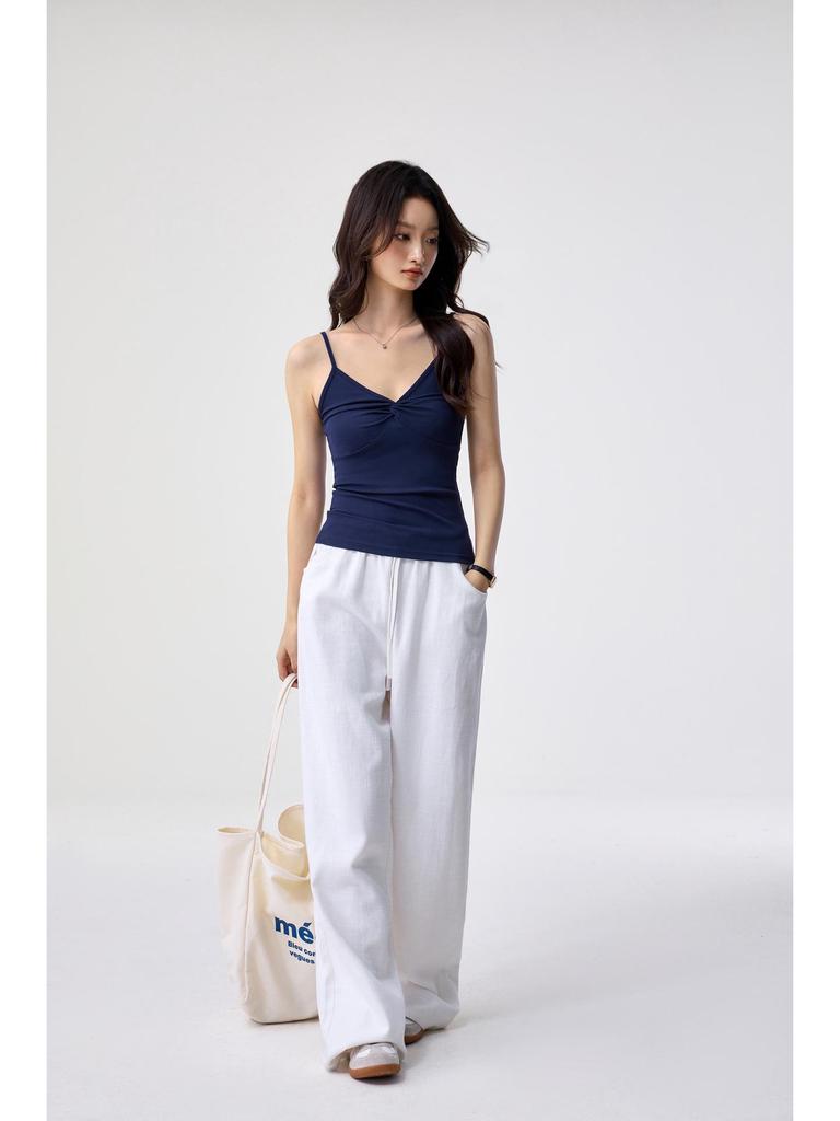 Damen Sommer Tencel Lyocell V-Ausschnitt Camisole - 260g Ärmelloses Rückenfreies Oberteil im Sanften Stil