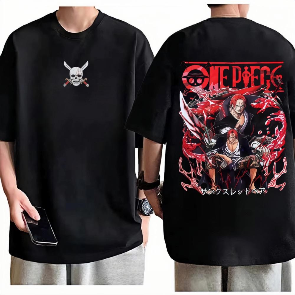 

One Piece Shanks TShirt Unisex Y2K Anime Graphic Print Pure Cotton Crew Neck Casual High Street Fashion Tops For Men Women S