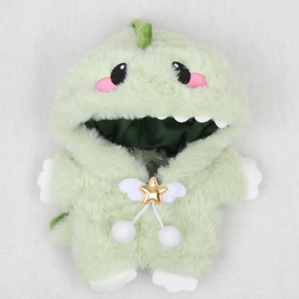 Cotton Doll Clothes 20cm Dinosaur Pajamas Flannel Hooded Onesie Winter Outfit Cute Plush Kigurumi for Dress Up