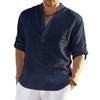 Camicia estiva da uomo maniche lunghe colletto alla coreana tinta unita pullover ampio abbigliamento quotidiano bottoni casual taglie forti uomo top abbigliamento maschile