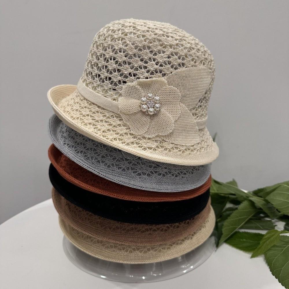 Elegant Hollowed-Out Sun Hat Adjustable Short-Brimmed Style Mother Flower Bucket Hat Breathable Lightweight Fisherman Hat