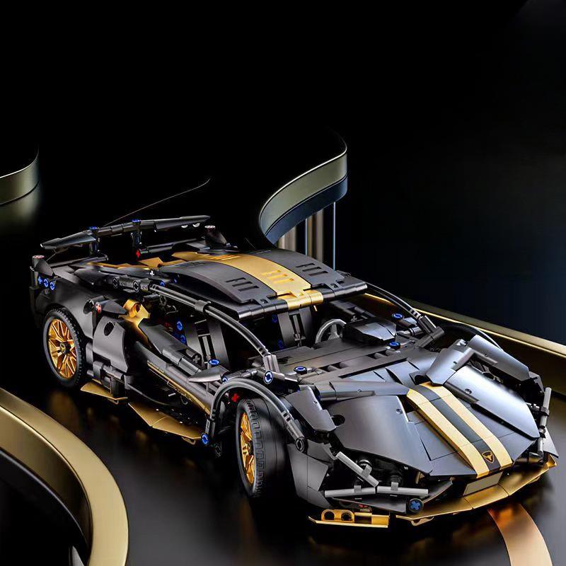 Technic Black Gold Speed Car Veicolo Blocchi da costruzione Corse Mattoni Giocattoli per bambini Regalo Ringraziamento Natale