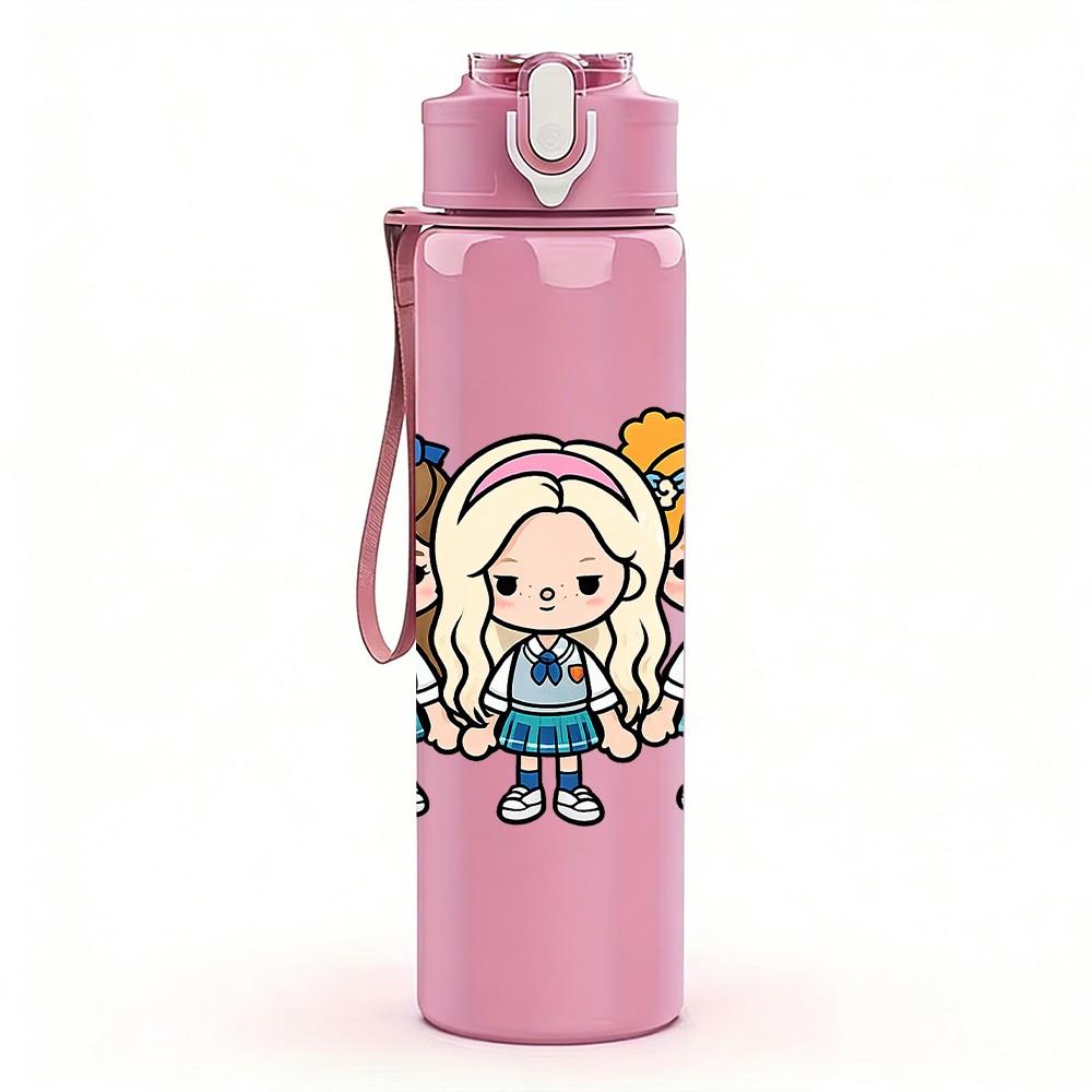 1PC Three Little Girls Cartoon Figure Print 750ml Color Plastic Sports Water Bottle Leakproof Flip Straw Lid Suitable for Sports Office Home Use