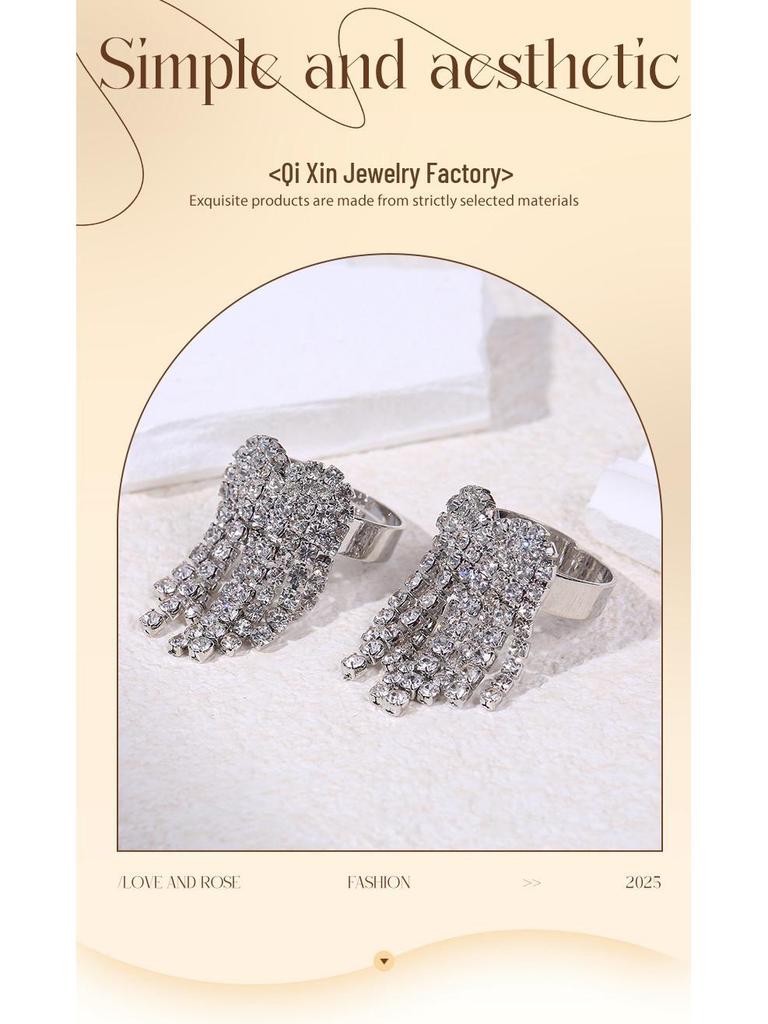 Stainless Steel Zirconia Gem Ring: Adjustable, European and American Style, Holiday Design