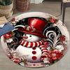Weihnachts-Schneemann-Teppich mit roter Mütze, Flecken- und Ausbleichbeständige runde Matte, Rutschfeste Feiertagsdekoration für Wohnzimmer, Eingangsbereich