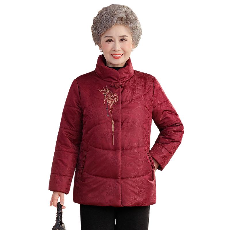 Stylish High-Collar Cotton Jacket for Middle-Aged and Elderly Women - Warm Winter Coat for Moms and Grandmothers, Chinese-Inspired Design