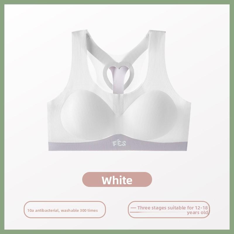Shockproof Teen Girls Puberty Sports Vest Bra, Wireless Soft Support Training Bra for Middle & High School Students M белый