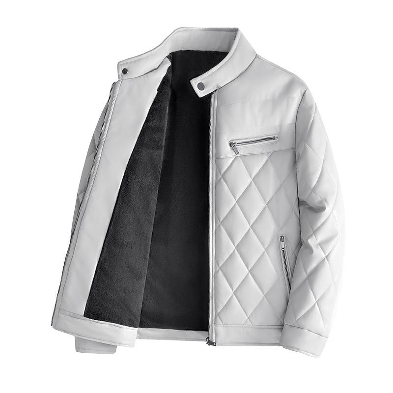 PU Leather Cotton Jacket Men's Winter Thick Down Cotton Jacket Korean Version Youth Motorcycle Leather Jacket Winter Clothing