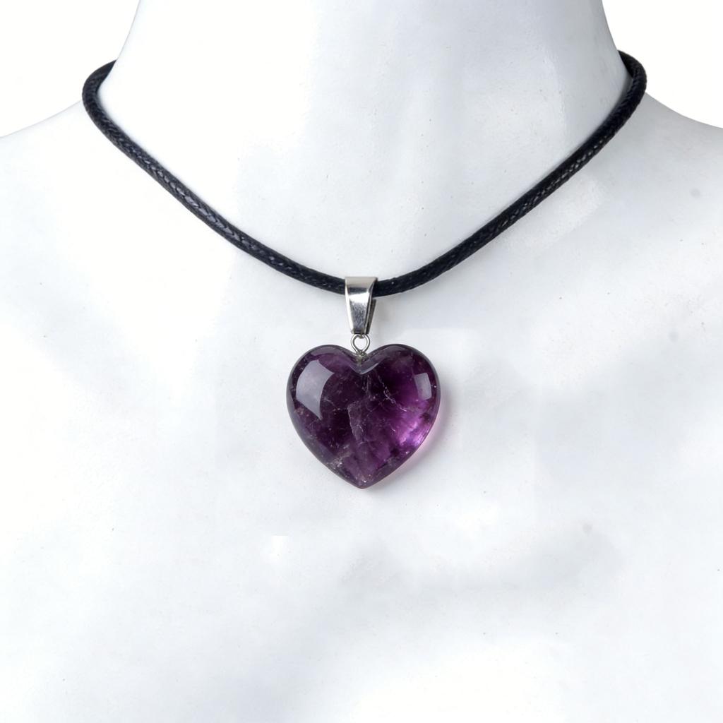1 Stück Naturstein Herzform Anhänger Kristall Amethyste Heilkristall Halskette Damen Charme Herren Schmuck