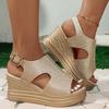 Bling Gold Sequin Wedges Sandals for Women Hollow Out Peep Toe Platform Sandles Woman Summer Back Strap Thick Sole Roman Shoes