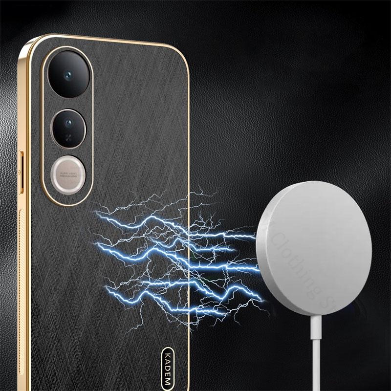 Gold Silk Texture Phone Leather Electroplated Case For Vivo V50 Lite V40 Pro 6D Plating Fast Charging Cover For VIVO V50 V40 V30