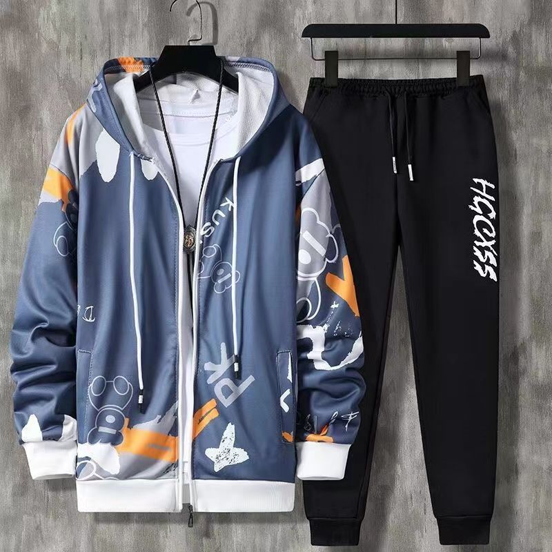 Men's Zipper Sweater Suit Hooded Sweater Youth Sportswear Suit