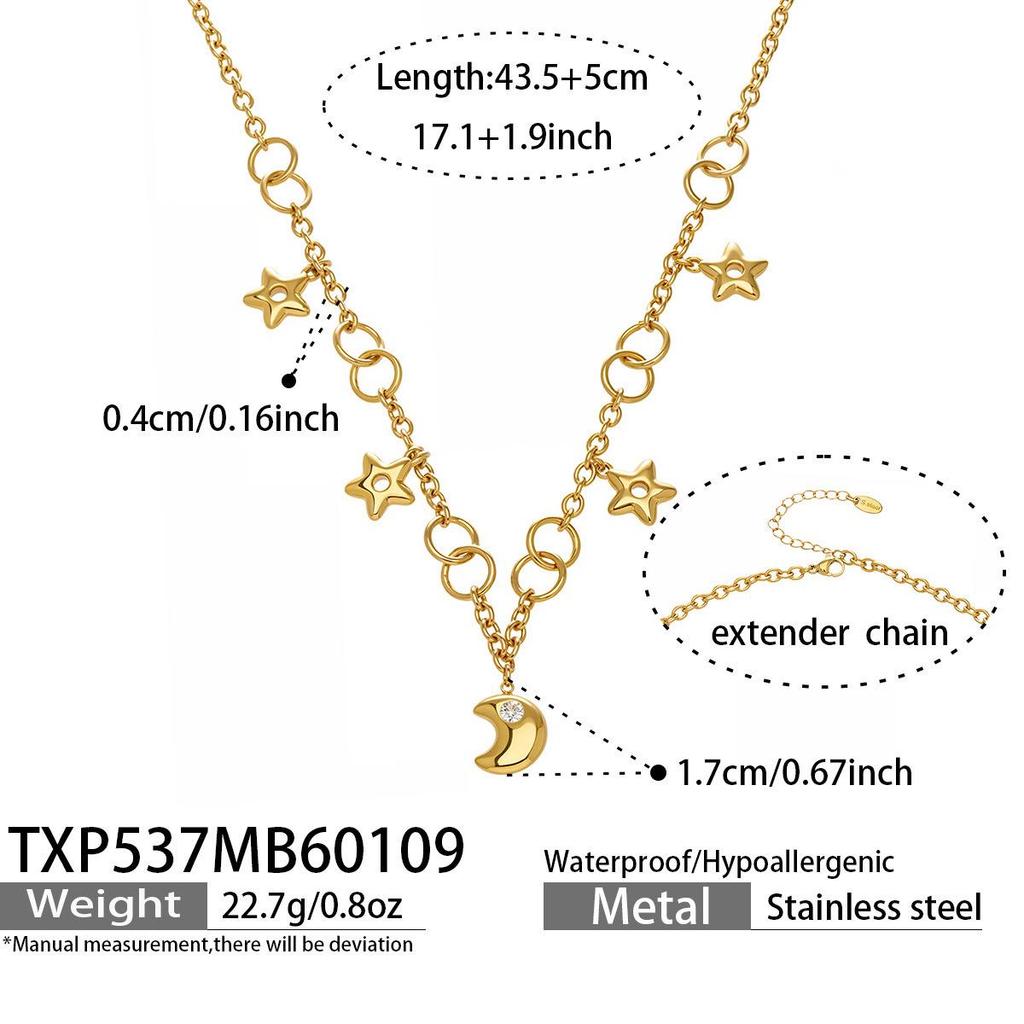 Exquisite Fairy Star & Moon Pendant Necklace Bracelet, Two-Color Electroplated Stainless Steel Clavicle Chain
