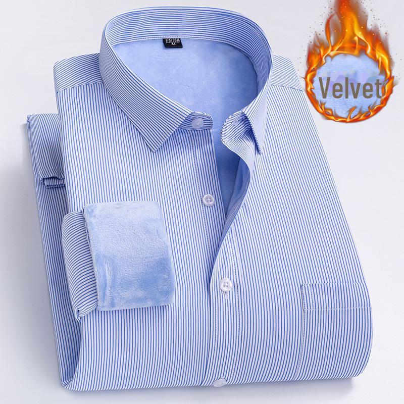 Men's Winter Plus Velvet Long-Sleeve Warm Shirt - Business Casual Gift for Middle-Aged Men