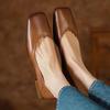 Fashion Shallow Women Low Heels Shoes 2024 New Brand Trend Elegant Square Toe Pumps Chunky Leather Mature Office Dress Zapatillas Mujer