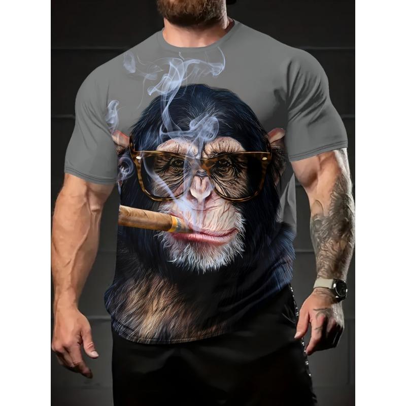 

Men Novelty Smoking Gorilla Pattern 3D Print T-Shirt Sports Crew Neck Short Sleeve Tee Casual Summer Oversized T-Shirt Clothes 5XL