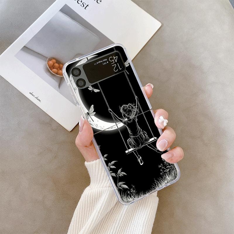 Creative Black Stardust Girl Pattern Phone Case for Samsung Galaxy Z Flip 7 Flip 6 5 4 3 Folding Cover for Z Flip7 Flip5 Fundas