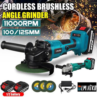100/125MM Brushless Electric Angle Grinder 4 Speed Cutting Machine Power Tool 2pcs Lithium-Ion Battery For Makita 18V Battery