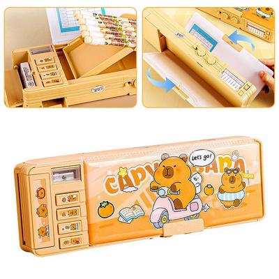 Capibara Pencil Case Password Lock Stationery Box Multifunctional  Large Capacity High-tech Pen Box Double Layer
