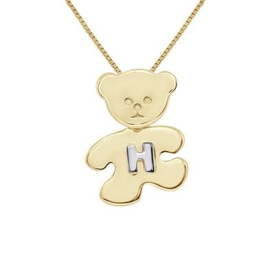 Children's Pendant - LÉA &; ARTHUR - OURSON - Yellow Gold Plated - Letter H In 925 Silver - Mixed