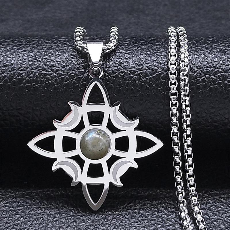 Celtic Knot Triple Moon Muse Necklace Stainless Steel Natural Stone Witch Amulet Necklace Jewelry