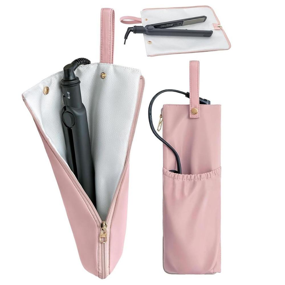 Heat-Resistant Curling Iron Bag Hanging Waterproof Curling Iron Protective Cover Dust-proof with Zipper розовый