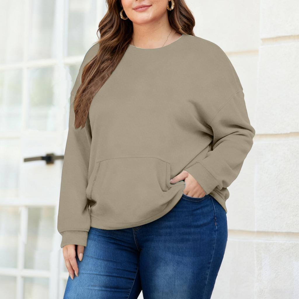 Plus Size Sweatshirt För Kvinnor Oversized Crewneck Långärmad Pullover Toppar